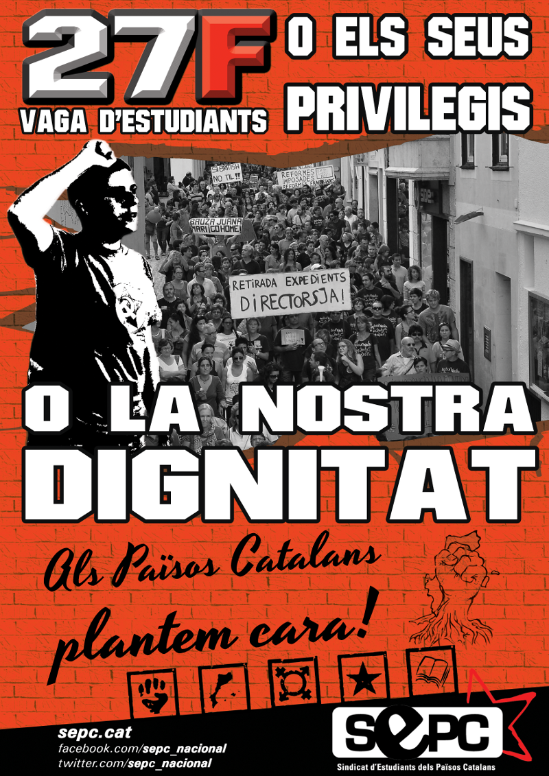 Aquest 27F, vaga d'estudiants als Països Catalans. Tota la nostra solidaritat!