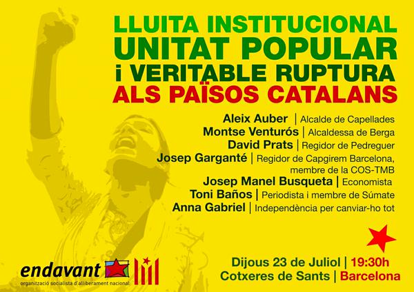 Acte a Barcelona aquest dijous sobre lluita institucional i unitat popular