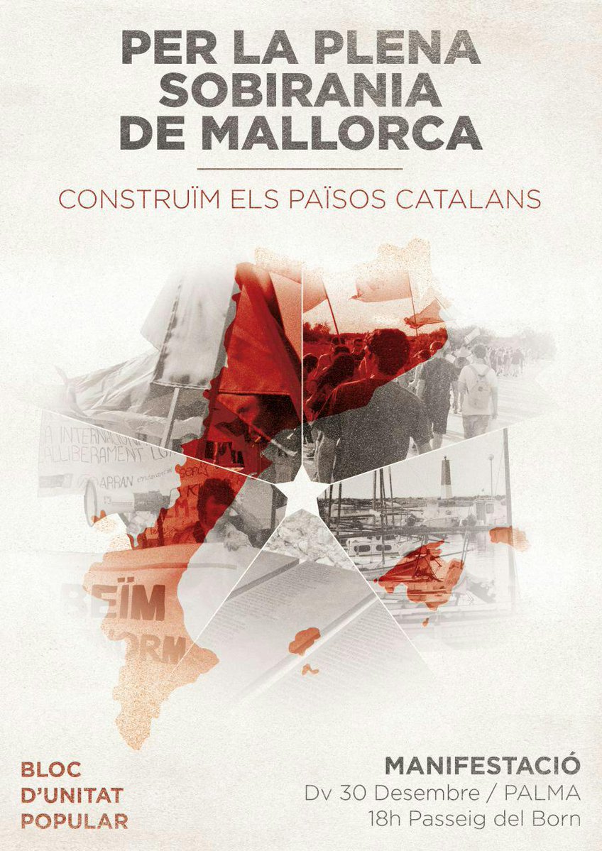 El Bloc d'Unitat Popular convoquem a mobilitzar-se aquest 30 de desembre per la plena sobirania de Mallorca